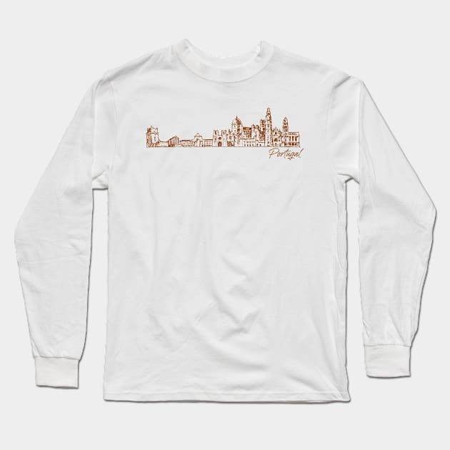 Portugal hand drawn skyline Long Sleeve T-Shirt by SerenityByAlex